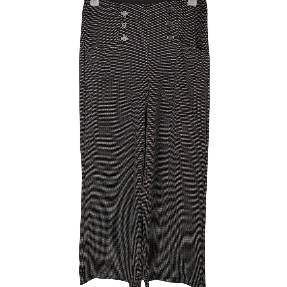 Max Studio London Black White Sailor Button Wide Leg Pants Large office